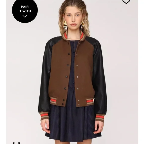 Avec Les Filles Brown and Black Bomber Jacket - Picture 3 of 5